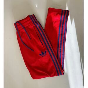 adidas Originals Red Track Pants with Blue Stripes